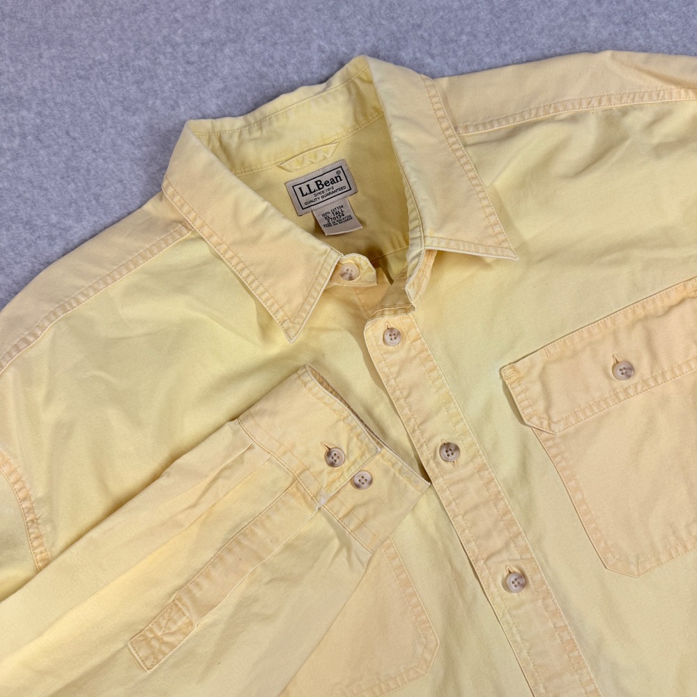 L.L. Bean Button Down Canvas Shirt Mens XL Tall Yellow Long Sleeve Cotton